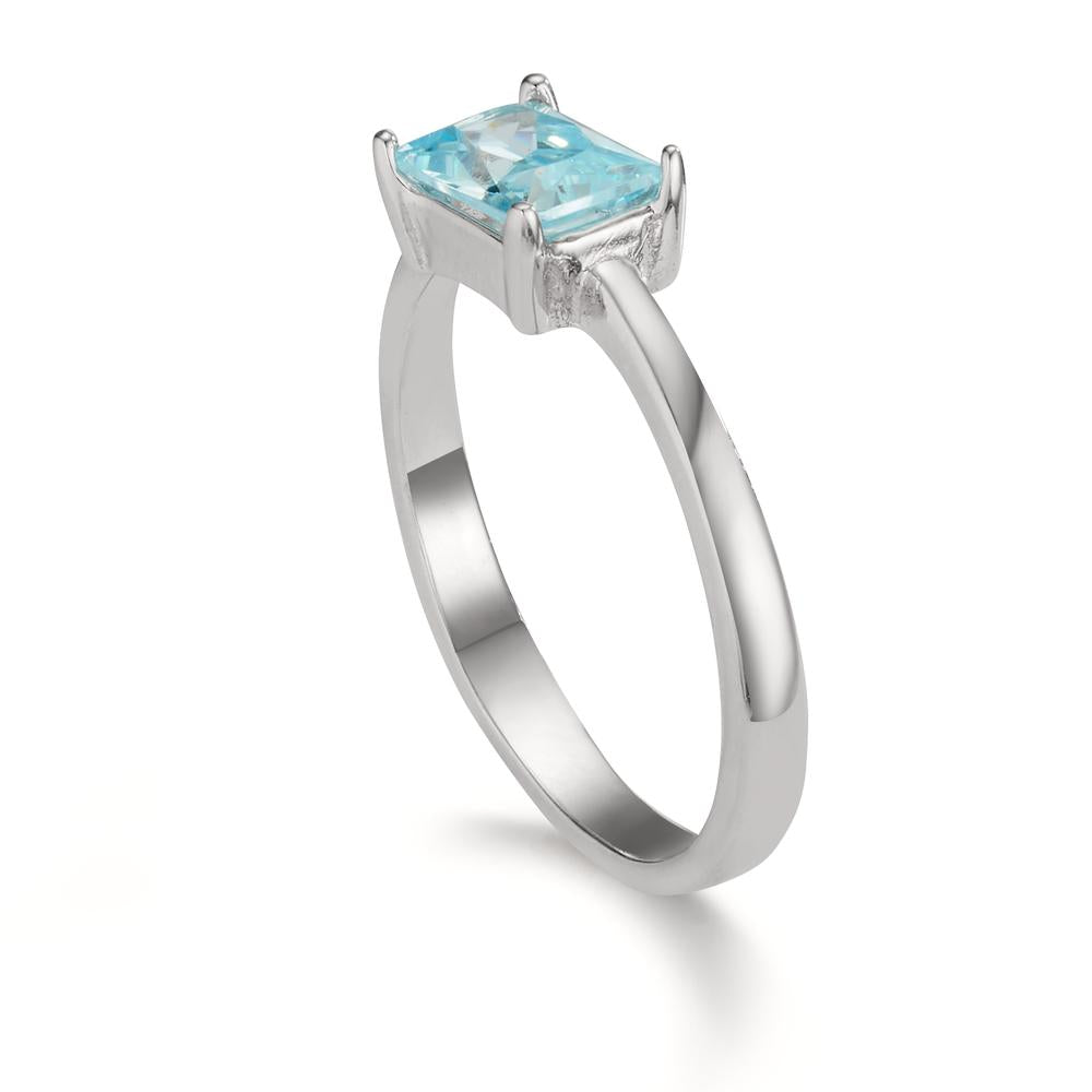 Bague Argent Zircone aqua Rhodié