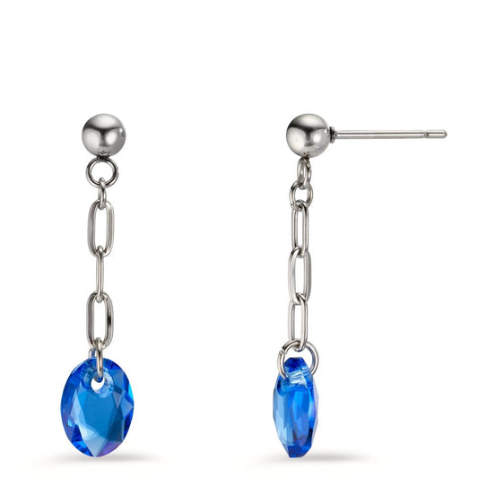 Pendant d'oreilles Acier inoxydable Zircone bleu, 2 Pierres