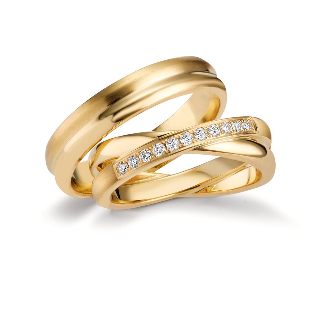 Partnerring 750/18 K Gelbgold Diamant 0.165 ct, 11 Steine, w-si