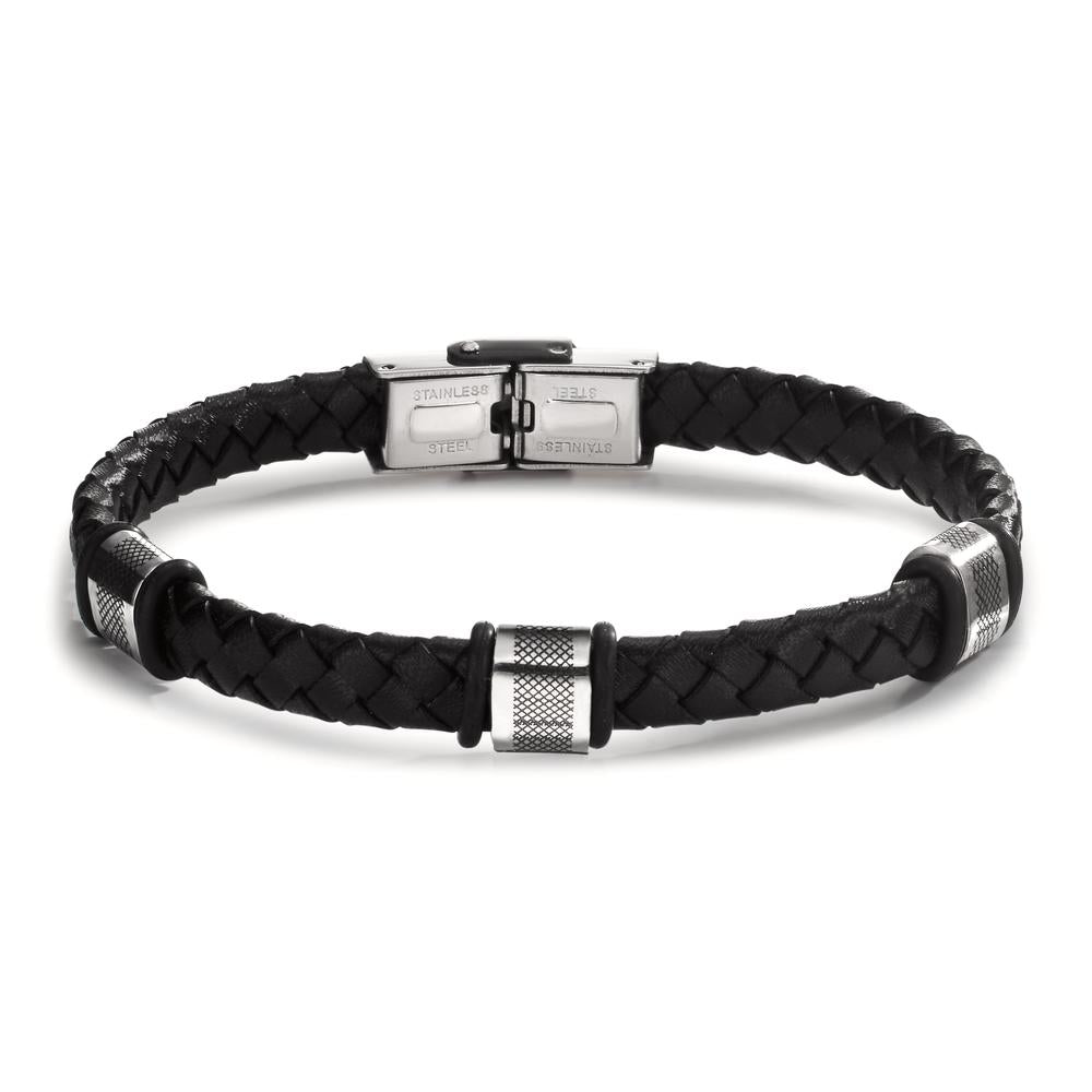 Bracciale Acciaio inossidabile, Pelle, Gomma nero rivestimento IP 22 cm