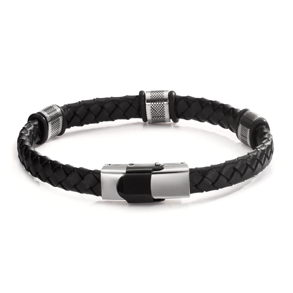 Bracelet Acier inoxydable, Cuir, Caoutchouc noir PVD 22 cm