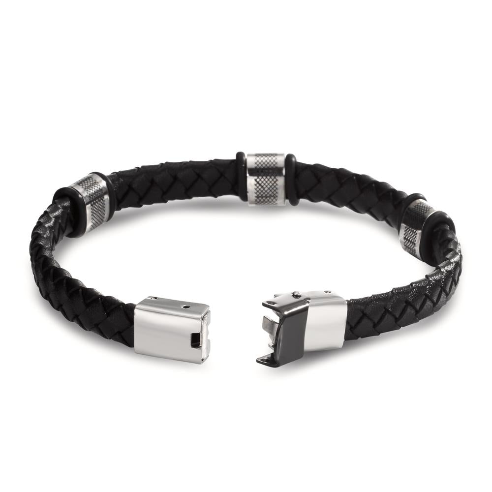 Bracciale Acciaio inossidabile, Pelle, Gomma nero rivestimento IP 22 cm