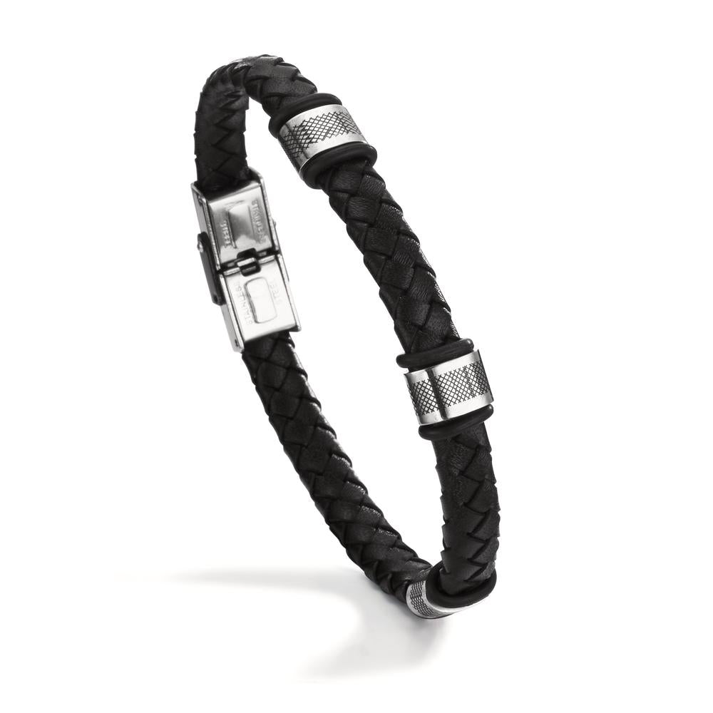 Bracciale Acciaio inossidabile, Pelle, Gomma nero rivestimento IP 22 cm