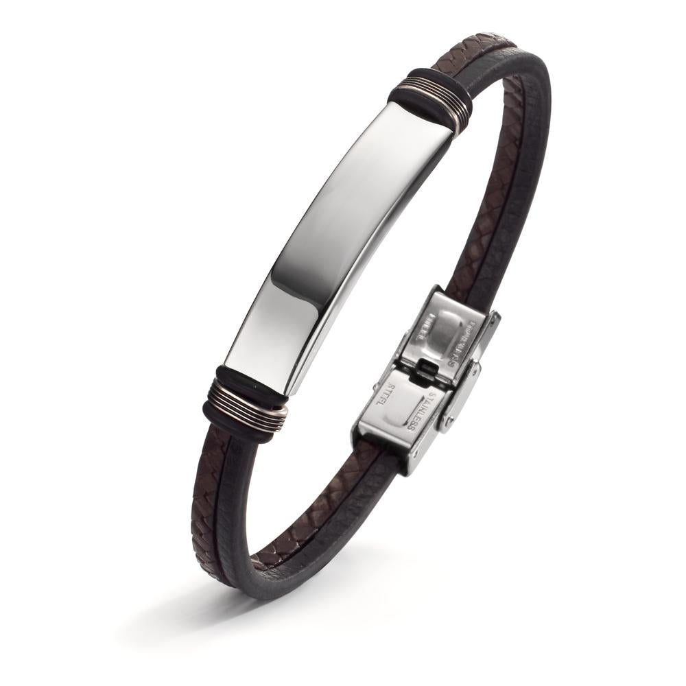 Bracciale con incisione Acciaio inossidabile, Pelle 22 cm