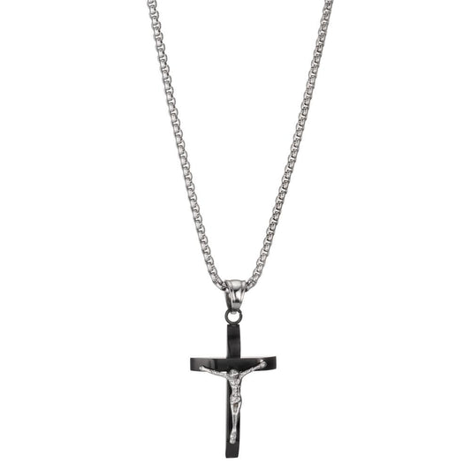 Collier Acier inoxydable noir PVD Croix 45-50 cm