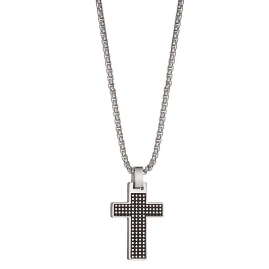 Collier Acier inoxydable noir PVD Croix 44-50 cm