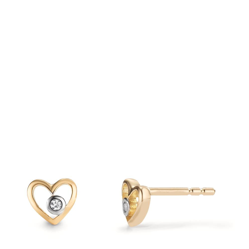 Clous d'oreilles Or jaune 18K Cultivé en laboratoire de diamant 0.02 ct, 2 Pierres Coeur Ø6 mm