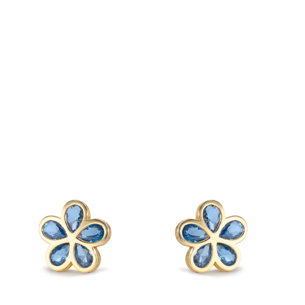 Clous d'oreilles Or jaune 9K Zircone bleu, 5 Pierres Fleur Ø7.3 mm