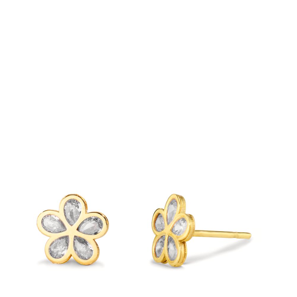 Clous d'oreilles Or jaune 9K Zircone blanc, 5 Pierres Fleur Ø7.3 mm