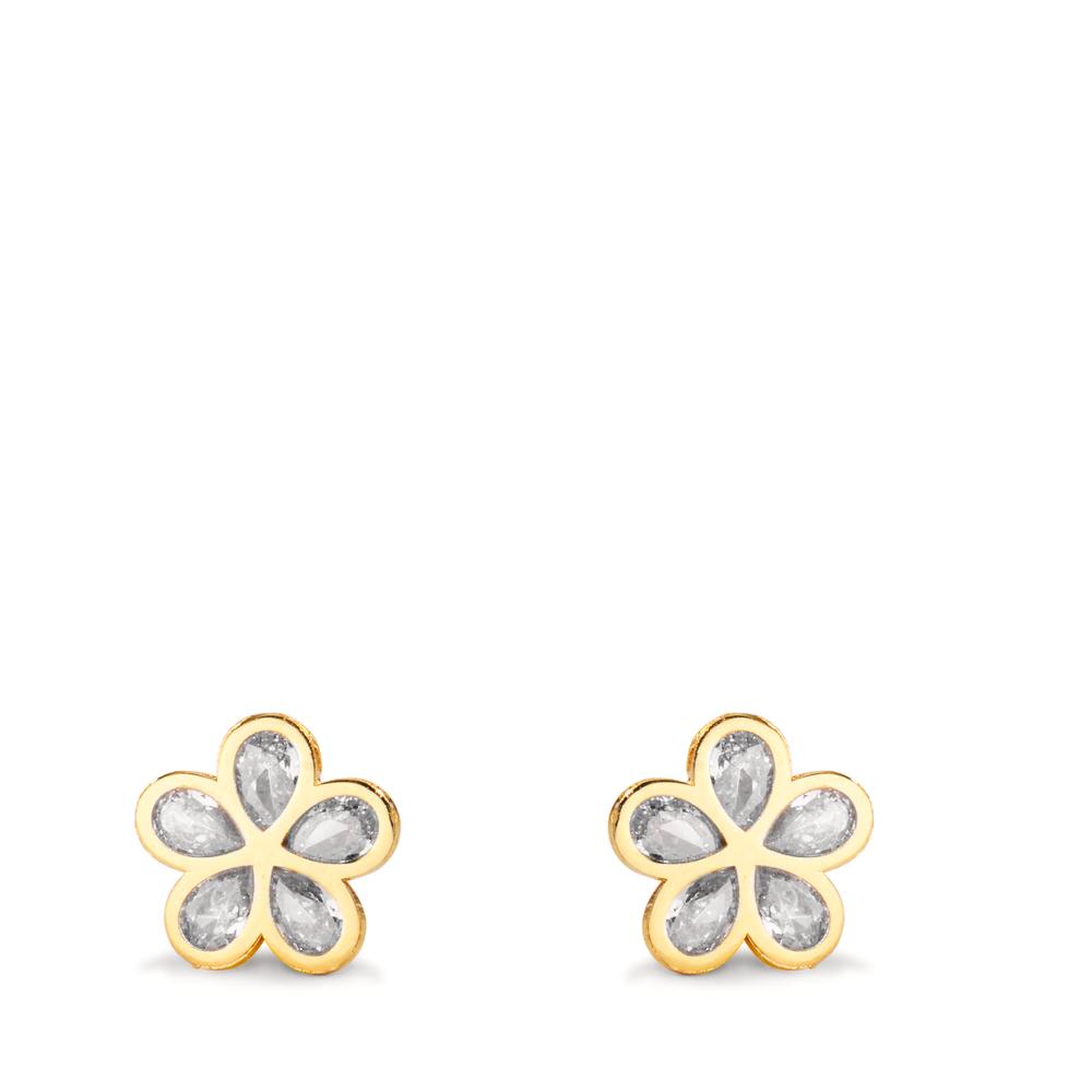 Clous d'oreilles Or jaune 9K Zircone blanc, 5 Pierres Fleur Ø7.3 mm