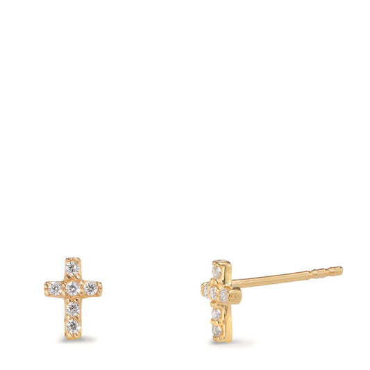 Clous d'oreilles Or jaune 9K Zircone Croix