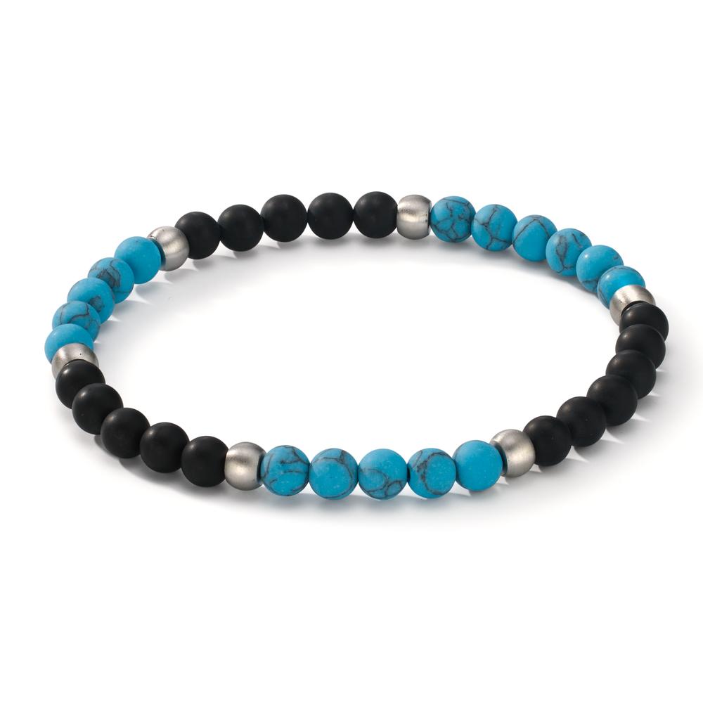 Bracelet Acier inoxydable Agate noir, Turquoise 21 cm Ø6.5 mm