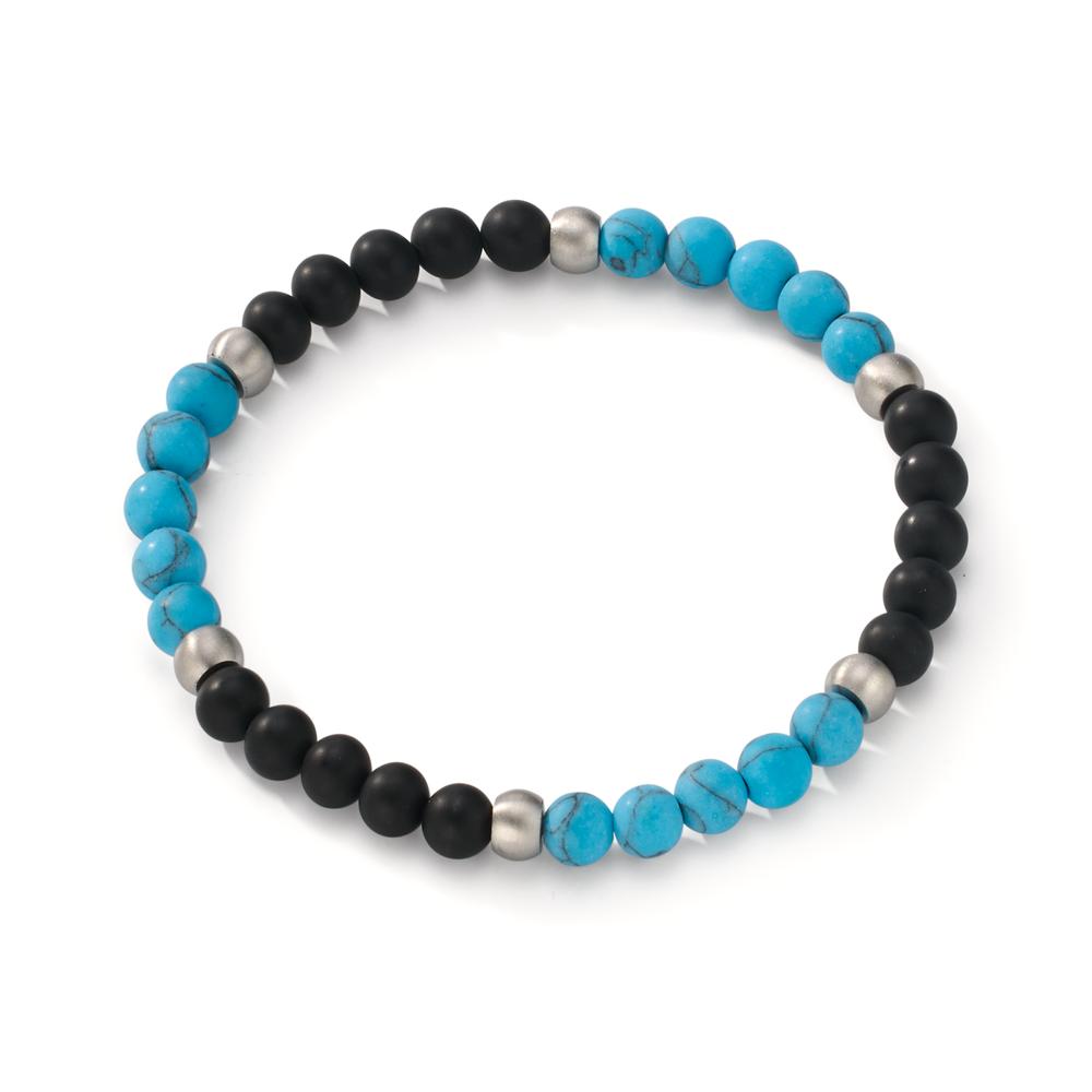 Bracelet Acier inoxydable Agate noir, Turquoise 21 cm Ø6.5 mm