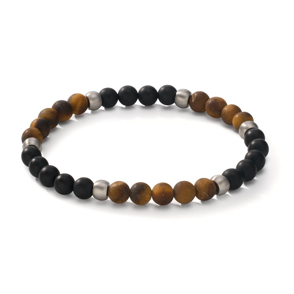 Bracelet Acier inoxydable Agate noir, L’œil de tigre 20 cm Ø6.5 mm