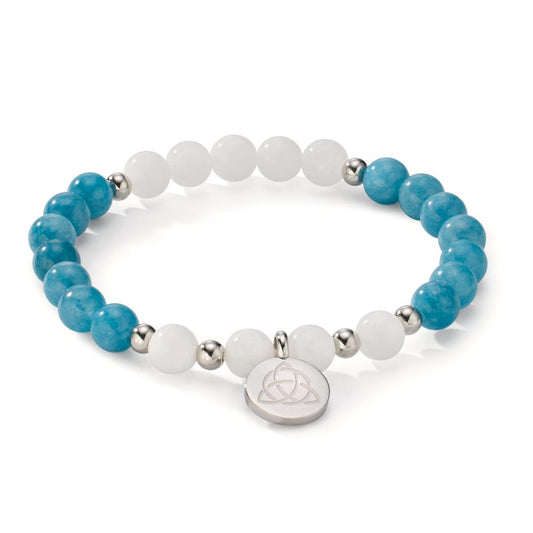 Bracelet Acier inoxydable Agate blanc, Jade bleu Celtique 17 cm Ø6.5 mm