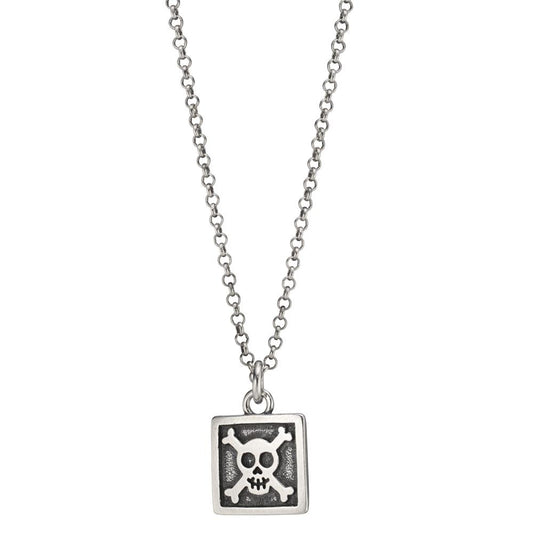 Collier Argent Patinée Tête de Mort 50 cm