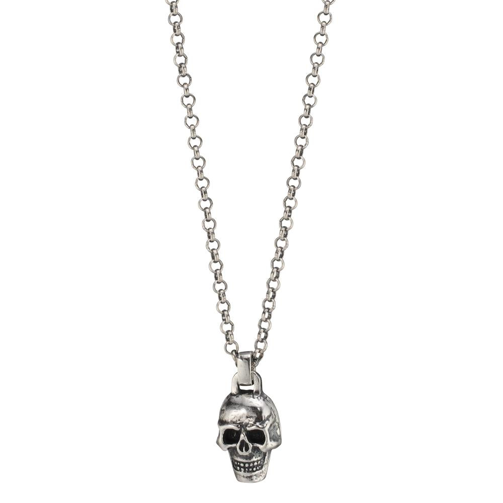 Collier Argent Patinée Tête de Mort 50 cm