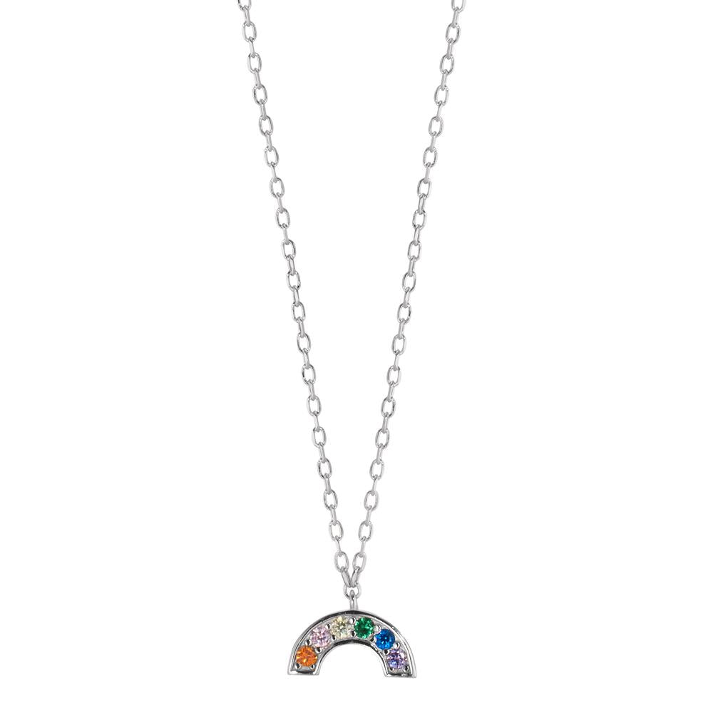 Collier Silber Zirkonia bunt, 6 Steine rhodiniert Regenbogen verstellbar