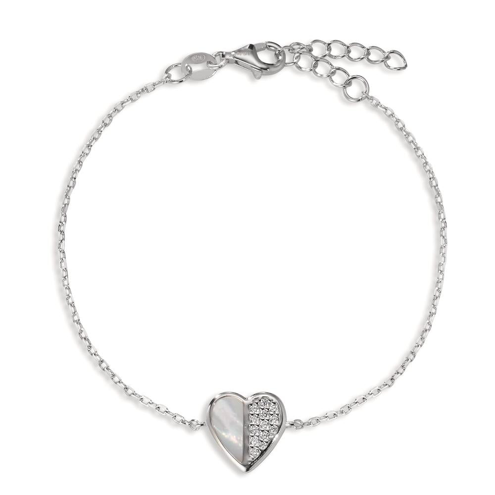 Bracciale Argento Zirconia rodiato Madreperla Cuore 16-19 cm