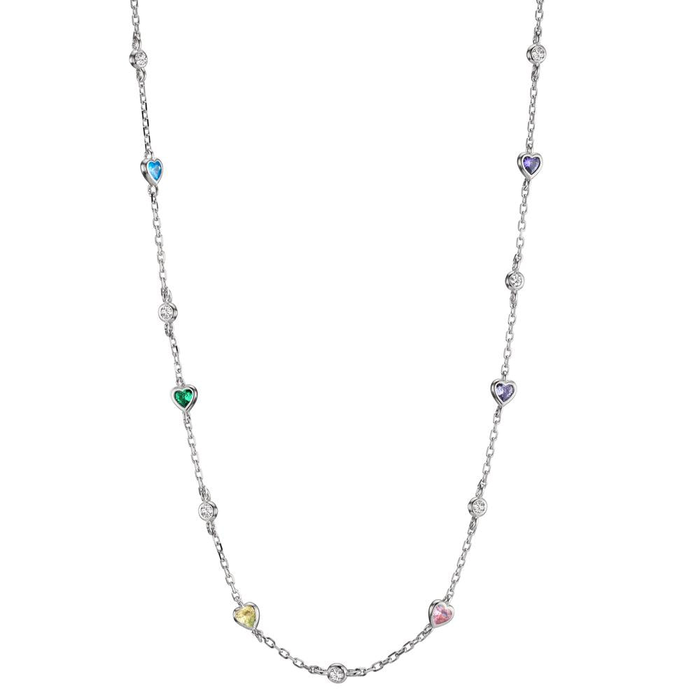 Collier Argent Zircone coloré, 13 Pierres Rhodié Coeur 34-39 cm