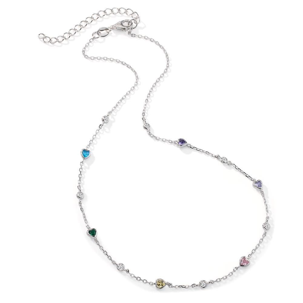 Collana Argento Zirconia colorato, 13 pietra rodiato Cuore 34-39 cm