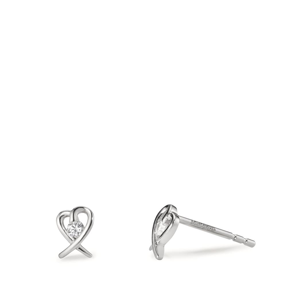 Clous d'oreilles Argent Zircone 2 Pierres Rhodié Coeur Ø5 mm