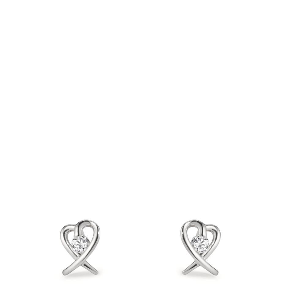 Clous d'oreilles Argent Zircone 2 Pierres Rhodié Coeur Ø5 mm