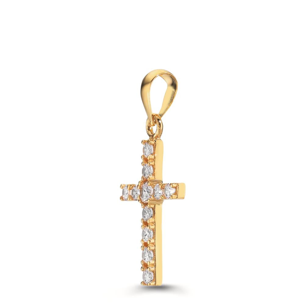 Pendentif Or jaune 18K Zircone 11 Pierres Croix