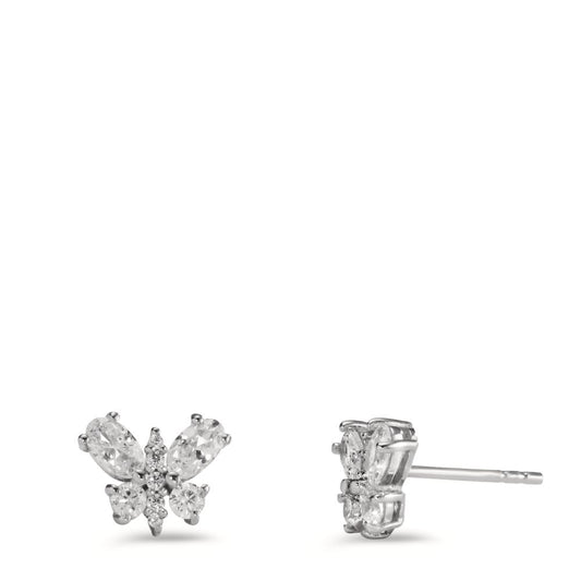 Clous d'oreilles Argent Zircone 18 Pierres Rhodié Papillon