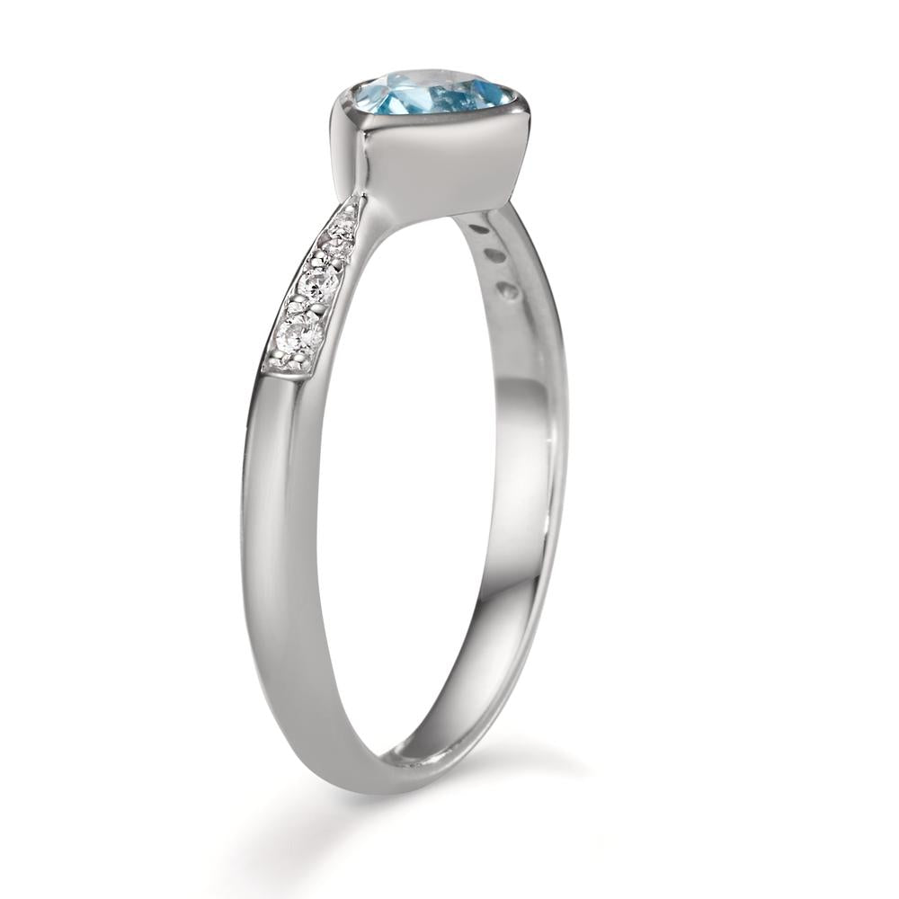 Fingerring Silber Zirkonia 6 Steine, Topas blau rhodiniert