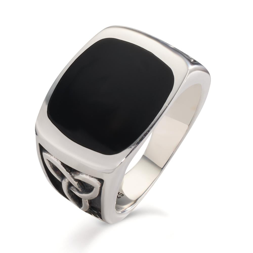 Fingerring Silber Onyx rhodiniert