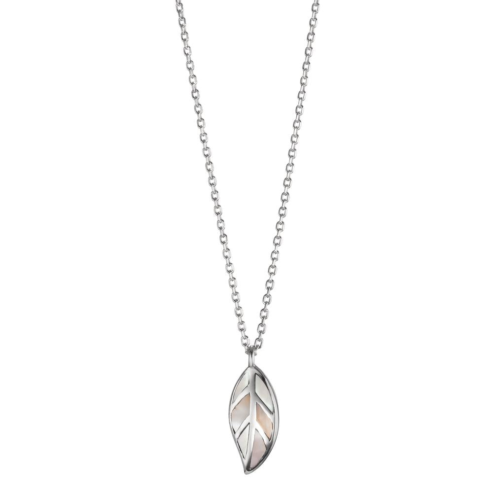 Collier Argent Rhodié nacre Feuille 40-42 cm