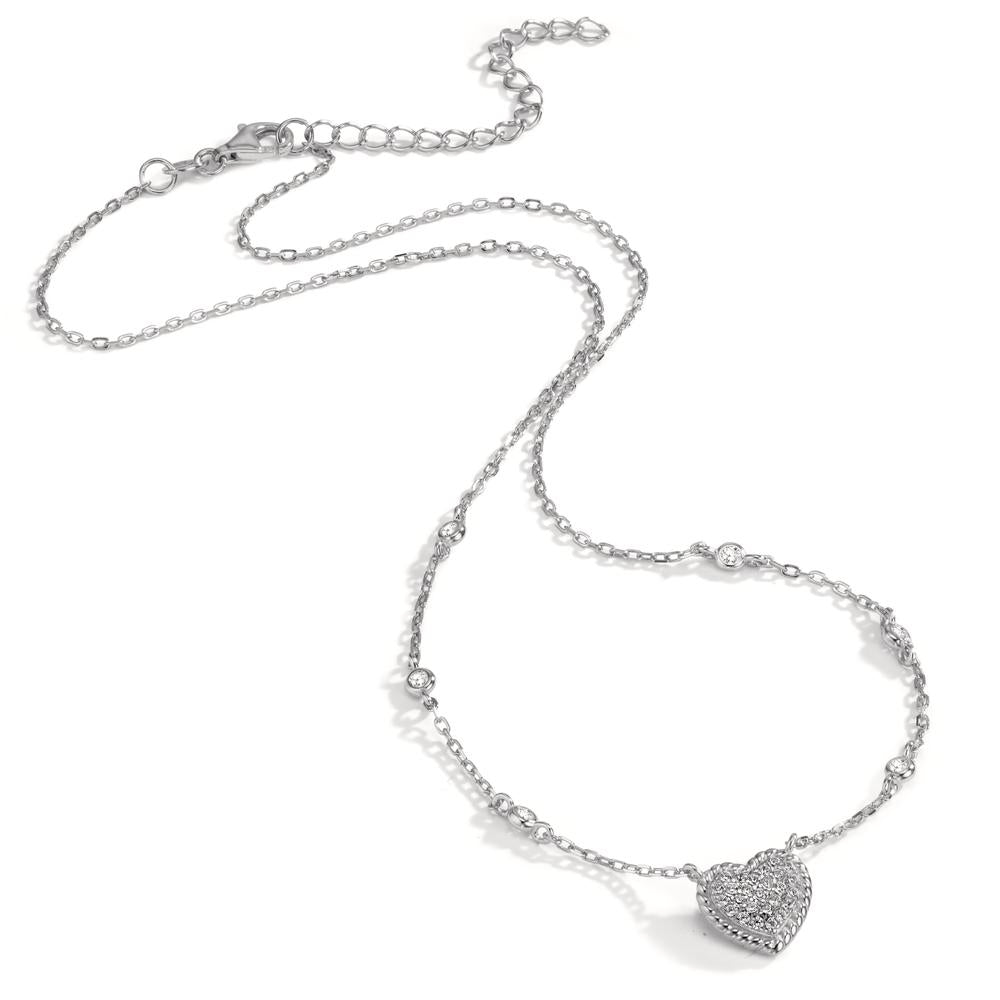 Collier Argent Zircone Rhodié Coeur 40-45 cm