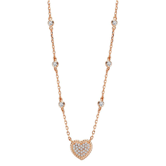 Collier Argent Zircone rosé Plaqué or Coeur 40-45 cm