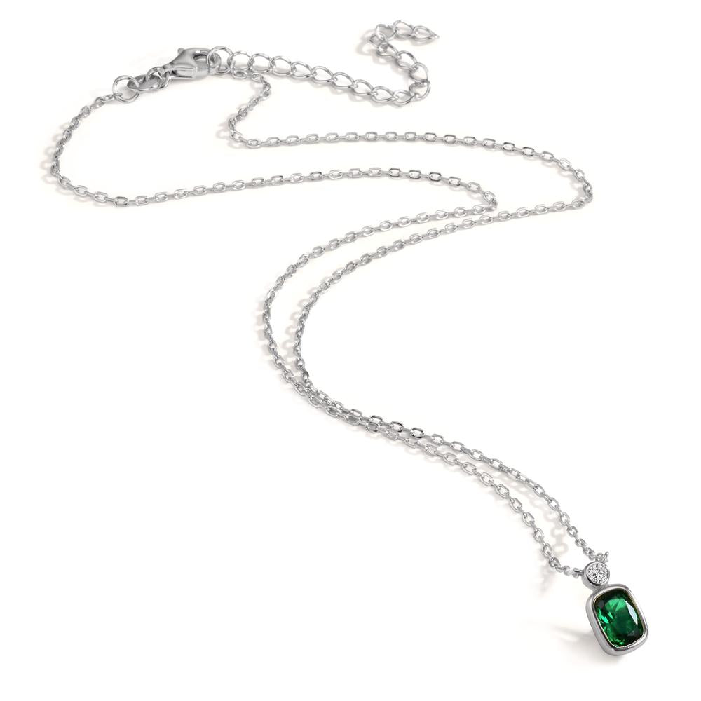 Collier Argent Zircone vert, Zircone blanc Rhodié 40-45 cm