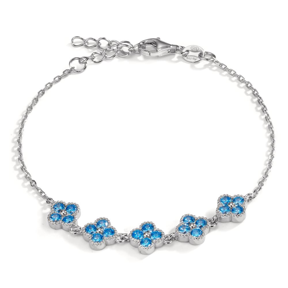 Armband Silber Zirkonia hellblau, 20 Steine rhodiniert Blume verstellbar