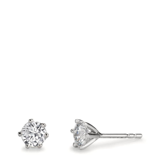 Clous d'oreilles Or blanc 18K Cultivé en laboratoire de diamant 1 ct, 2 Pierres, w-si Ø5.5 mm