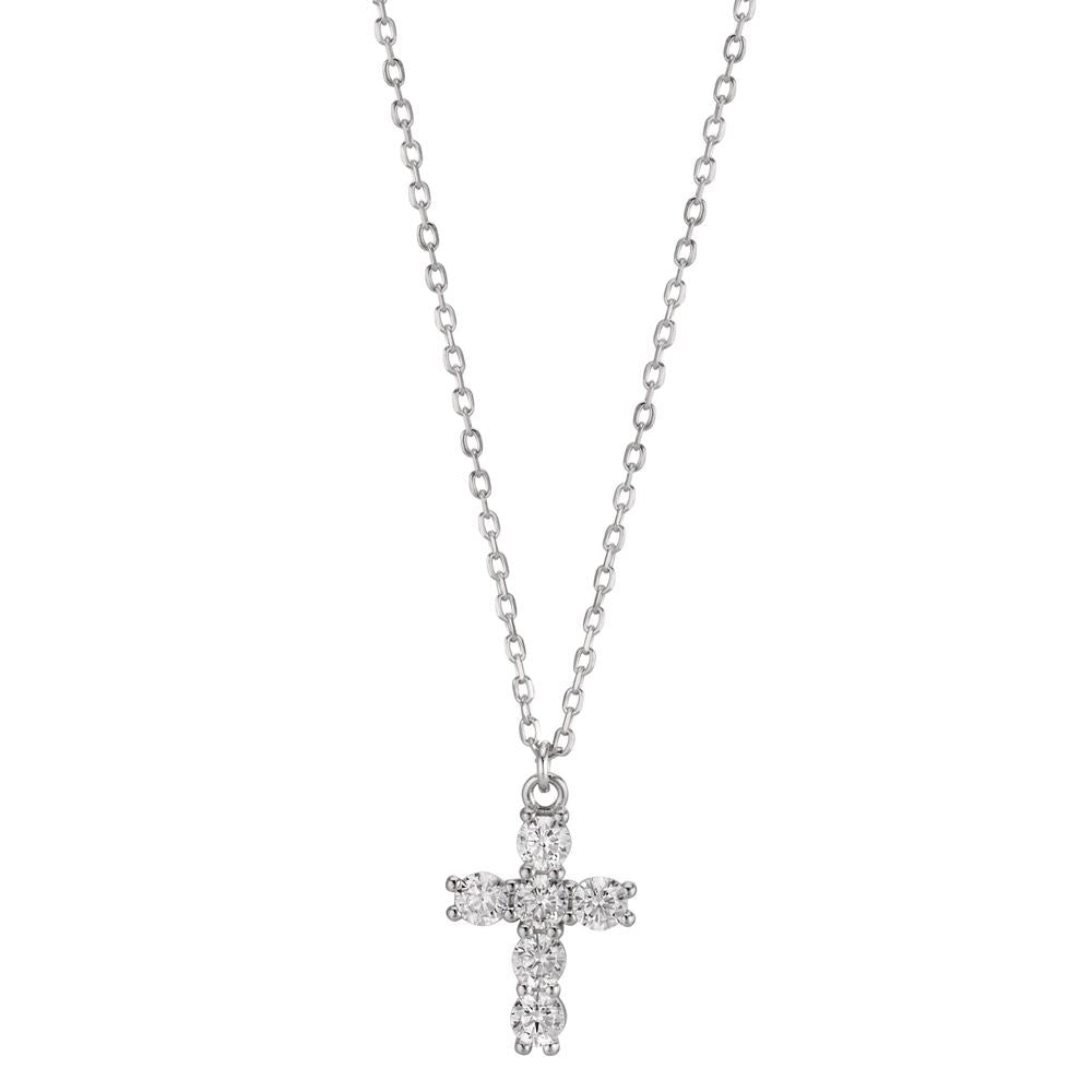 Collier Silber Zirkonia rhodiniert Kreuz verstellbar