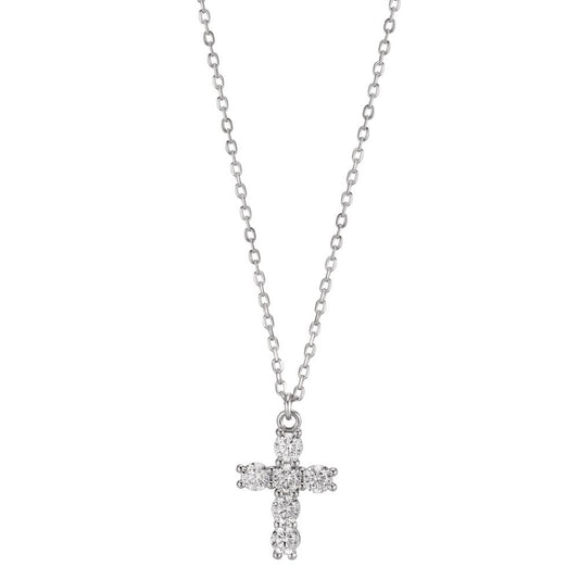 Collier Silber Zirkonia rhodiniert Kreuz verstellbar