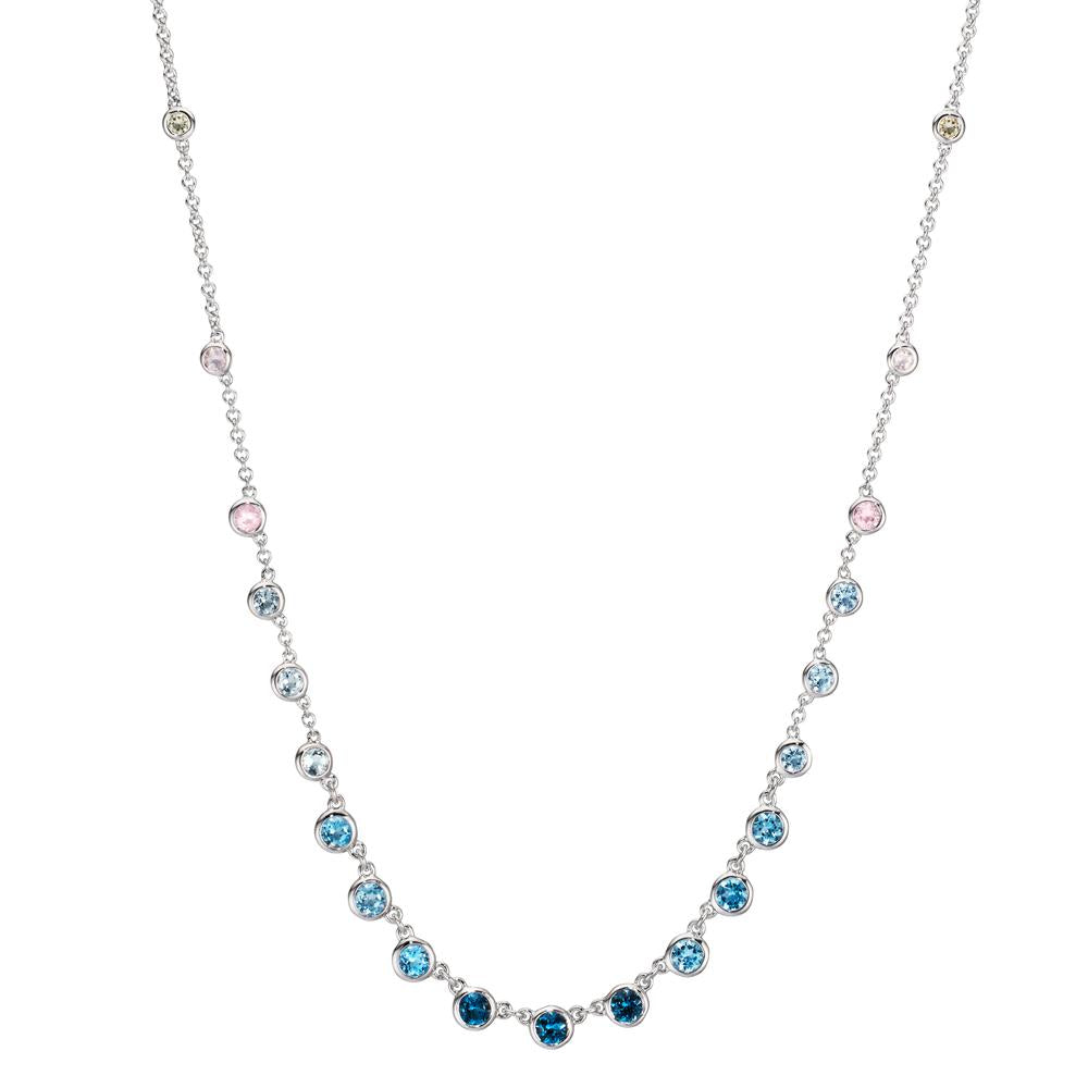 Collier Or blanc 18K Topaze 1.31 ct, 12 Pierres, Topaze London Blue 0.41 ct, 3 Pierres, Quartz 0.06 ct, 2 Pierres, Quartz rose 0.19 ct, 4 Pierres 40-45 cm