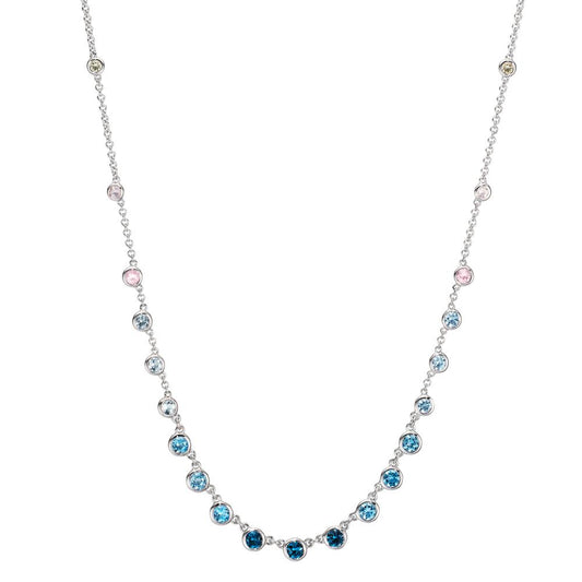 Collier Or blanc 18K Topaze 1.31 ct, 12 Pierres, Topaze London Blue 0.41 ct, 3 Pierres, Quartz 0.06 ct, 2 Pierres, Quartz rose 0.19 ct, 4 Pierres 40-45 cm