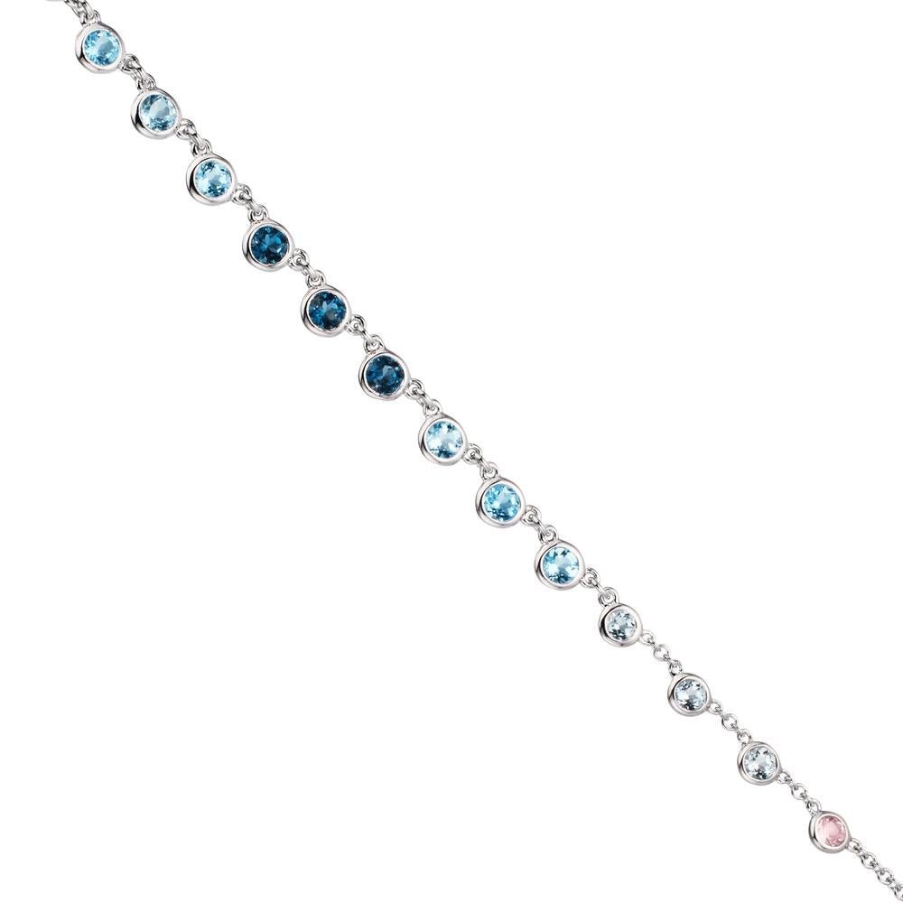 Collier Or blanc 18K Topaze 1.31 ct, 12 Pierres, Topaze London Blue 0.41 ct, 3 Pierres, Quartz 0.06 ct, 2 Pierres, Quartz rose 0.19 ct, 4 Pierres 40-45 cm