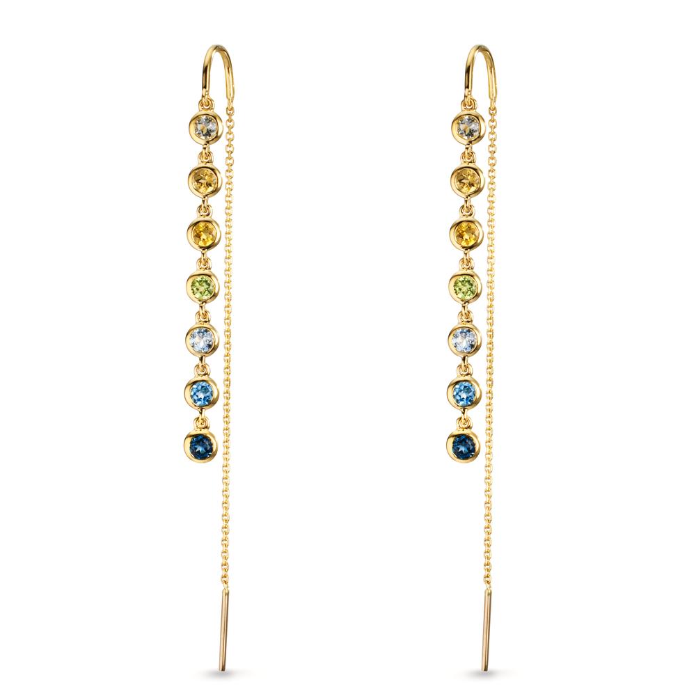 Boucles d'oreilles pendantes Or jaune 18K Citrine 0.12 ct, 2 Pierres, Améthyste vert, 0.11 ct, 2 Pierres, Péridot 0.13 ct, 2 Pierres, Topaze 0.34 ct, 4 Pierres, Topaze London Blue 0.18 ct, 2 Pierres, Quartz 0.11 ct, 2 Pierres