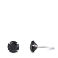 Clous d'oreilles Argent Zircone noir, rond, 8 mm-540626