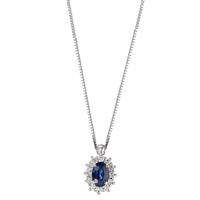Collier Or blanc 750/18 K Saphir bleu, ovale, Diamant blanc, 0.18 ct, 12 Pierres, w-pi1 39-42 cm-590826