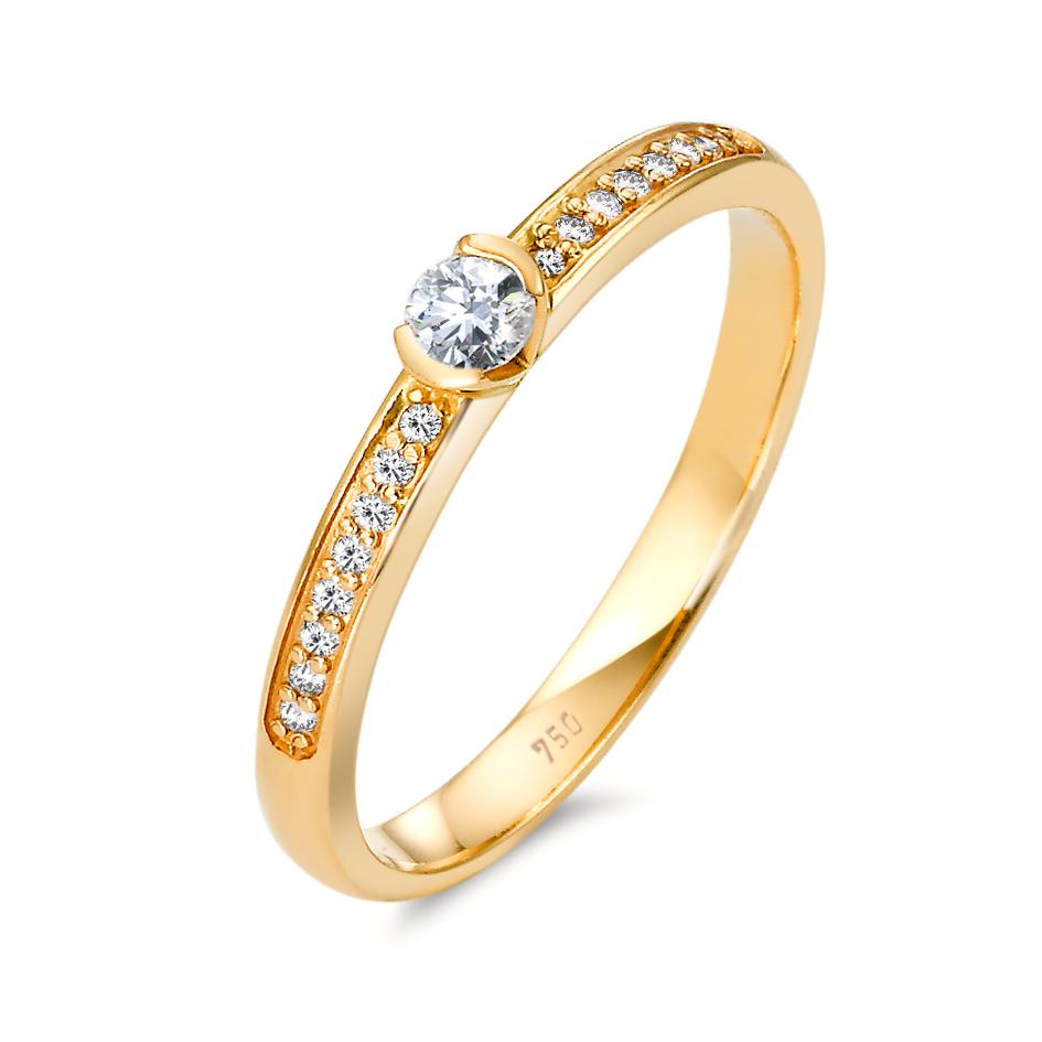Solitär Ring 750/18 K Gelbgold Diamant 0.20 ct, 17 Steine, w-si-348603