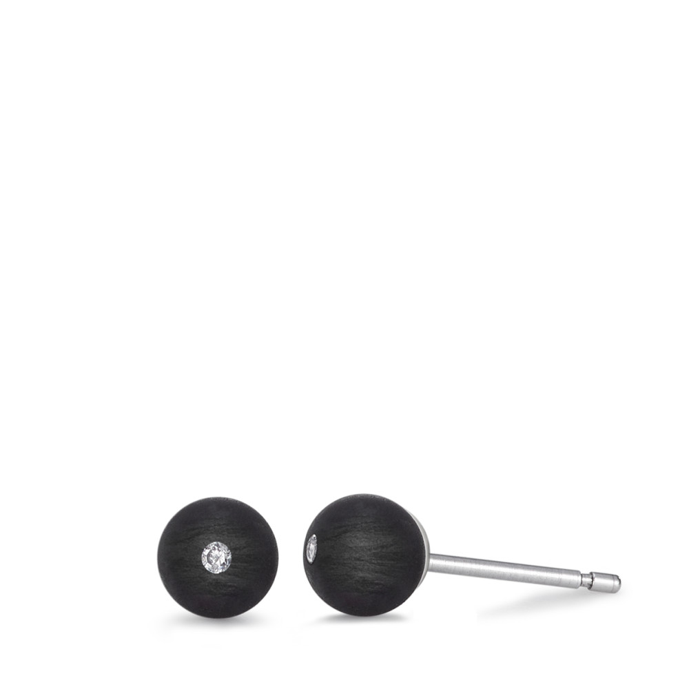 Clous d'oreilles Acier inoxydable, Carbone Diamant 0.03 ct, 2 Pierres, w-si Ø6 mm-589141