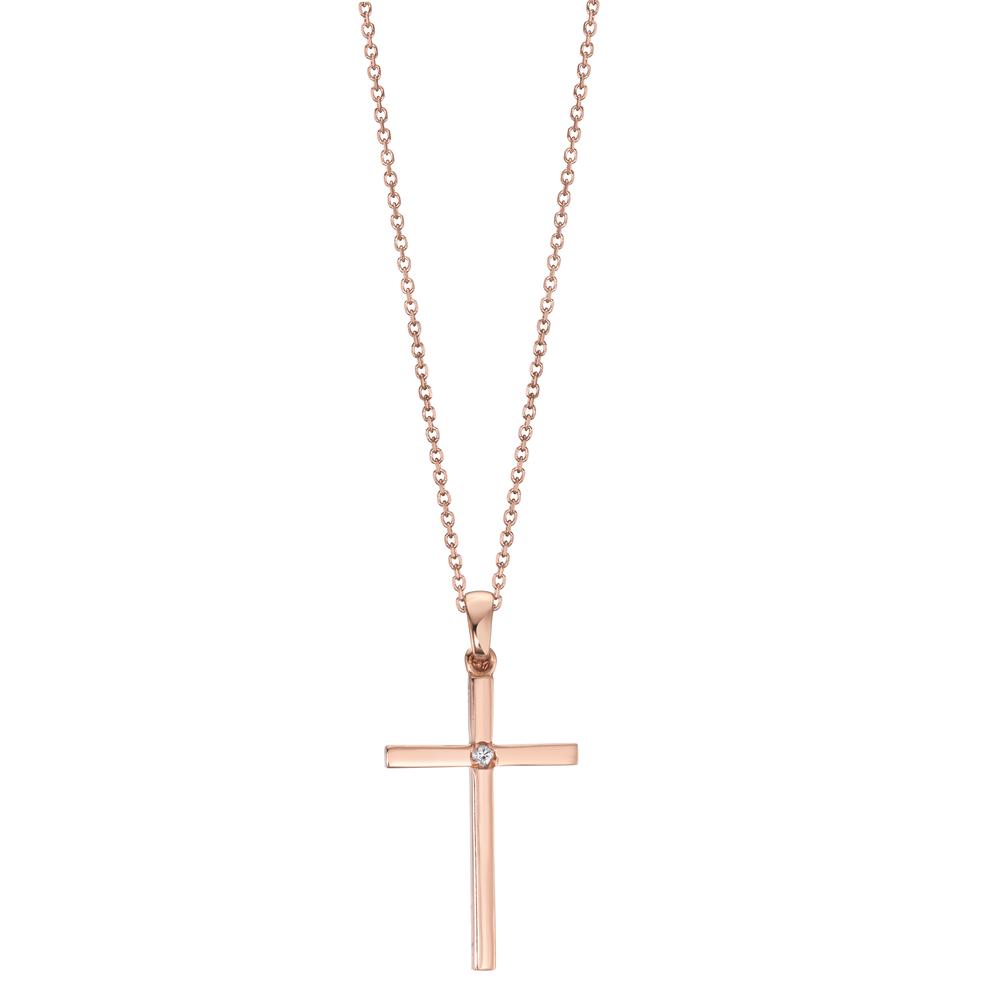 Collier 750/18 K Rotgold Diamant 0.01 ct, w-si Kreuz 40-42 cm verstellbar-601599