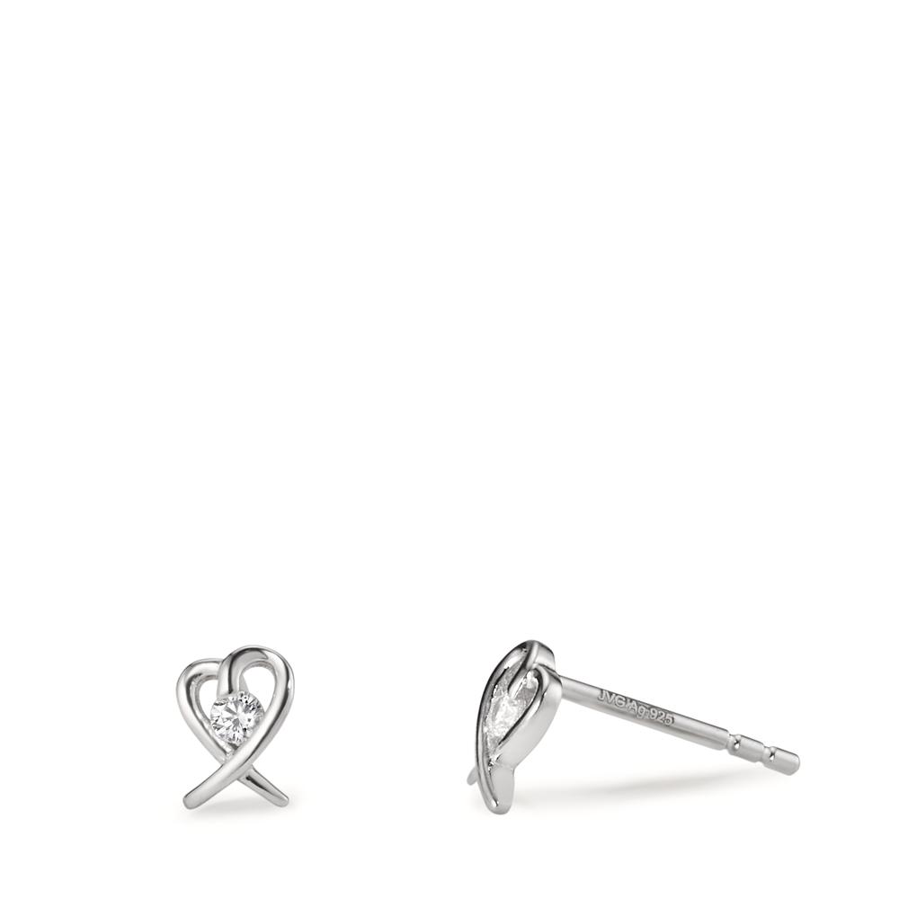 Clous d'oreilles Argent Zircone 2 Pierres Rhodié Coeur Ø5 mm-608380